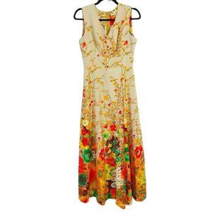 Vintage 1970s Harriet Hawaiian Floral Maxi Dress Size 10 Empire Waist Sleeveless